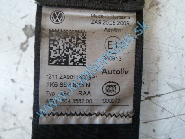 ľavý zadný bezpečnostný pás na vw volkswagen golf 6 HB, 1K6857805N, 